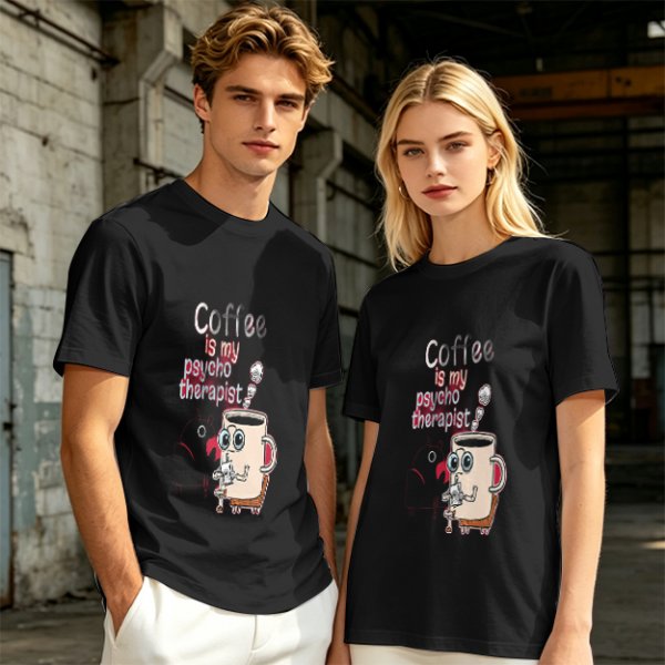 Coffee is my psychotherapist graphic olive t-shirt