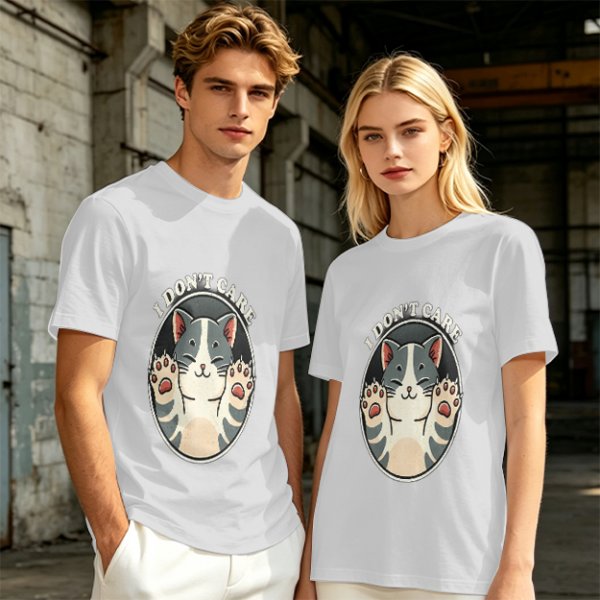 Olive T-shirt with I Don't Care Cat Graphic Print