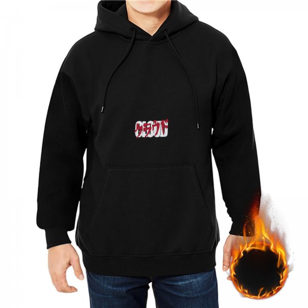 Black hoodie with red and white graphic chest print