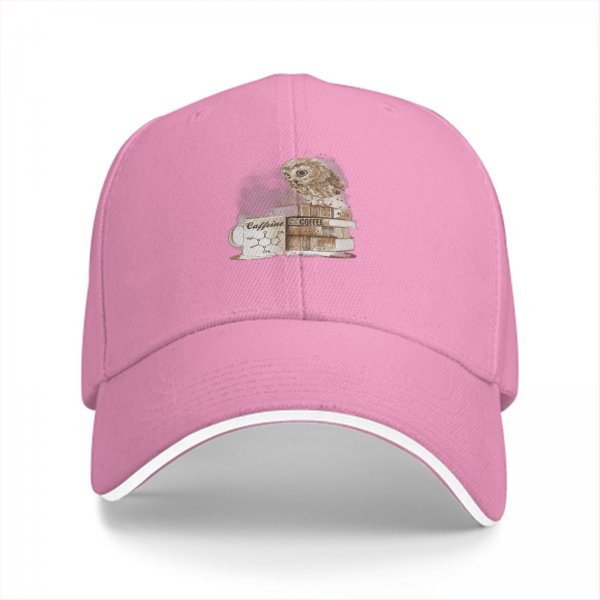 Black baseball cap with owl coffee and books graphic