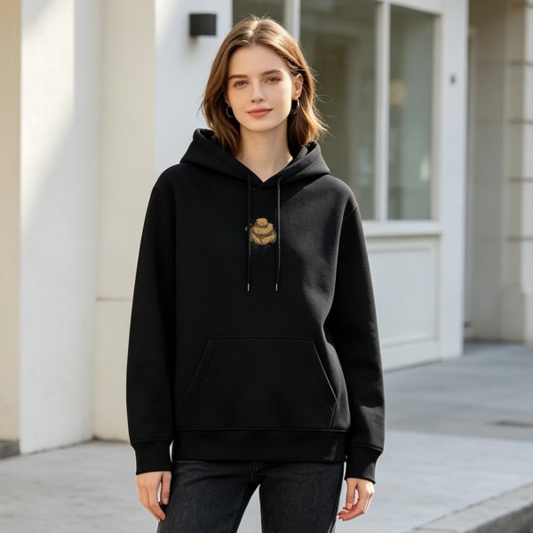 Black Hoodie With Small Brown Pile Graphic Print