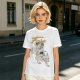 Olive graphic t-shirt with wolf rider and 'Fore' text print