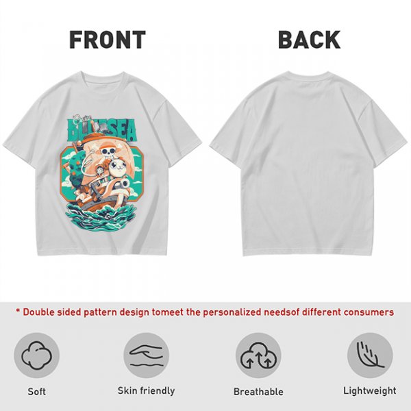 Olive T-Shirt with Cartoon Pirate Ship Blue Sea Cruise Print