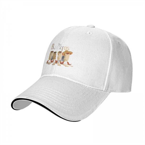 Black baseball cap with burritos crossing Abbey Road graphic