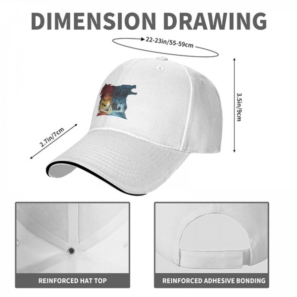 Black baseball cap with fantasy dragon and wolf open book graphic