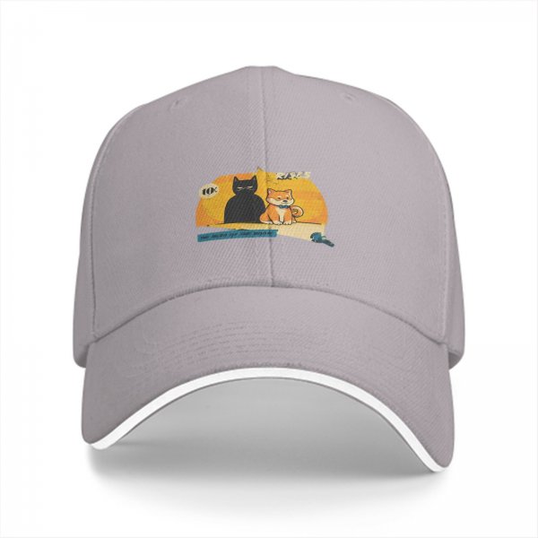 Black Baseball Cap with Cat and Shiba Inu Graphic Print