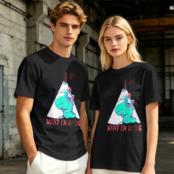 Olive T-Shirt With Cute Dinosaur Graphic And 'What I'm Doing' Text