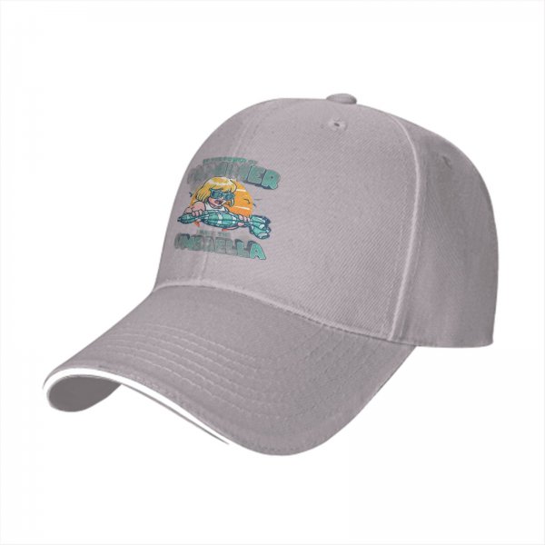 Black baseball cap with summer umbrella graphic and retro sun design