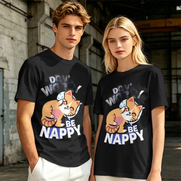 Olive T-Shirt with Don't Worry Be Nappy Sleeping Cat Graphic