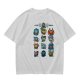 Olive Green T-Shirt With Fantasy Character Icons Print