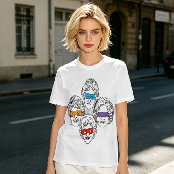 Olive T-Shirt With Golden Girls Ninja Turtle Masks Graphic