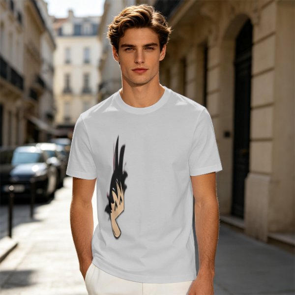 Olive green oversized t-shirt with stylized hand graphic print