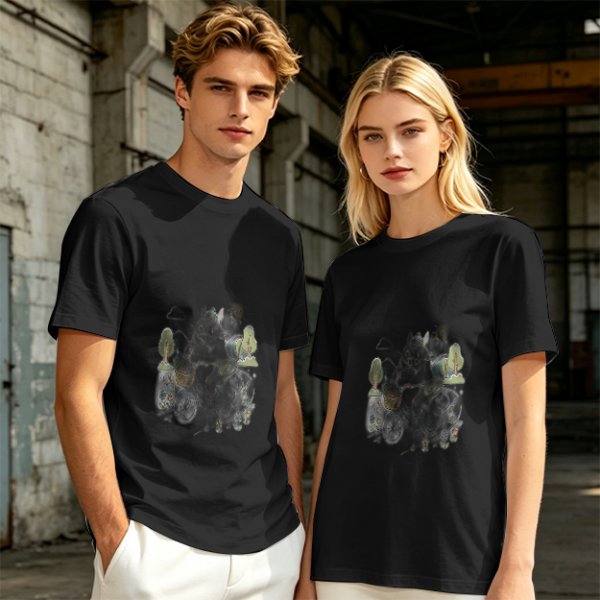 Olive Green Crewneck T-Shirt With Whimsical Graphic Print