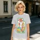 Olive graphic tee with Laser Cats retro comic print of kids holding laser cats