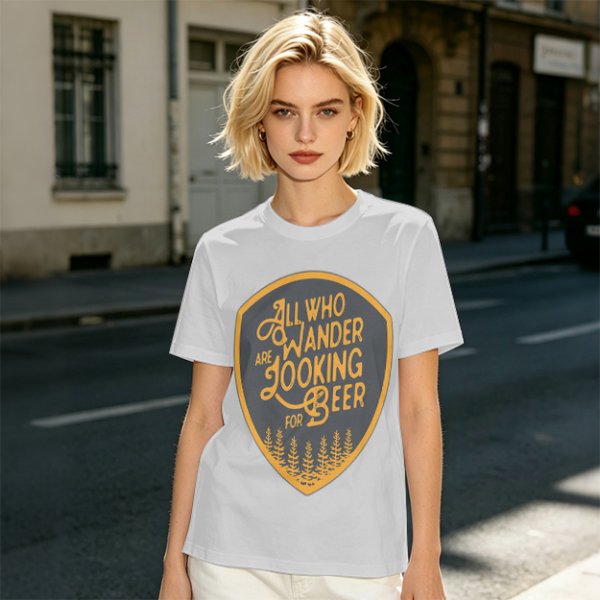 Olive T-Shirt With 'All Who Wander Are Looking For Beer' Graphic