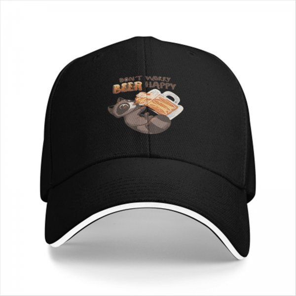 Don't Worry Beer Happy Raccoon Graphic Baseball Cap