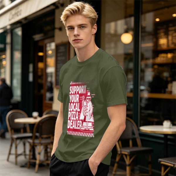 Support Your Local Pizza Dealer Graphic Olive T-Shirt