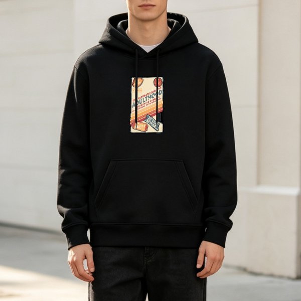 Black Hoodie With Retro Adulthood Graphic Print