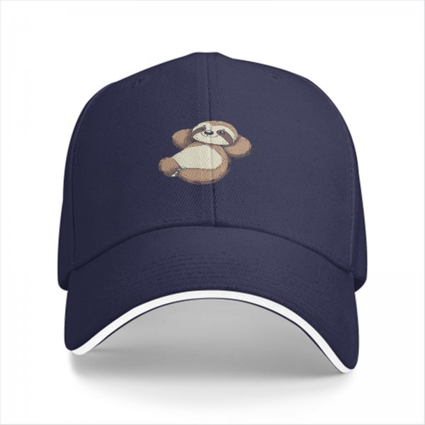 Black Baseball Cap With Cute Relaxed Sloth Graphic