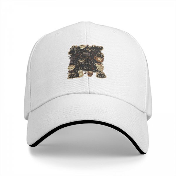 Black Baseball Cap With Cute Cats And Coffee Themed Print