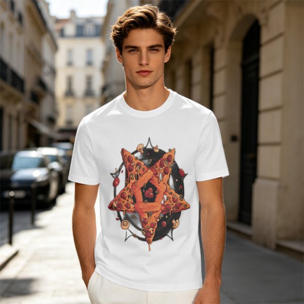Olive T-Shirt With Pizza Pentagram Graphic Design