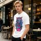Olive T-Shirt With Neon Blue Dragon Holding Ramen Chopsticks Art
