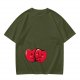 Olive green t-shirt with cute hugging red beans graphic