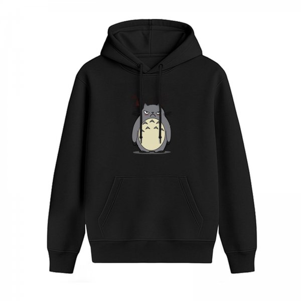 Black hoodie with grumpy Totoro graphic print