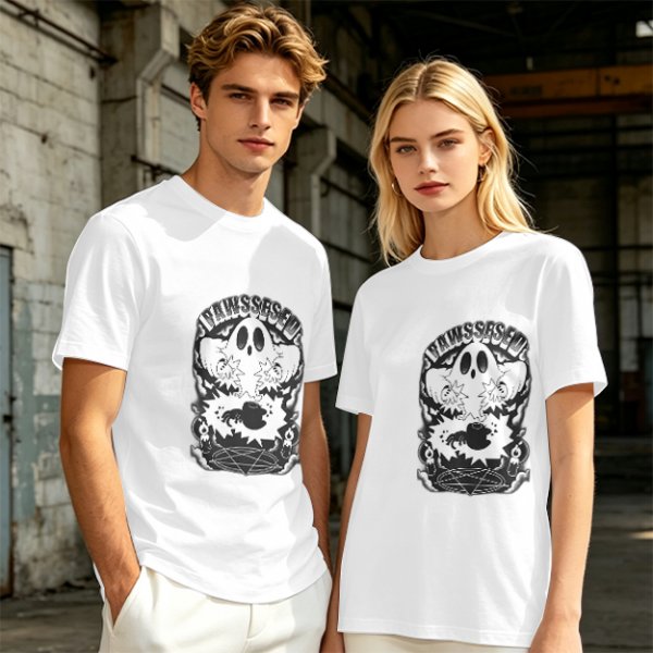 Olive T-shirt with Ghost and Occult Graphic Print