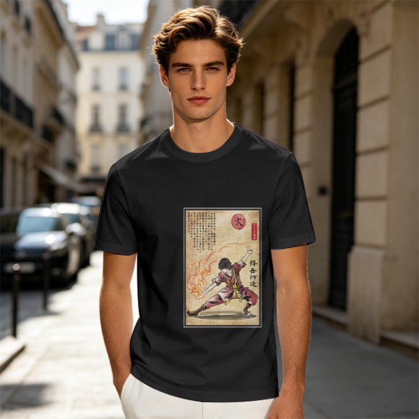 Olive t-shirt with firebender martial arts graphic print