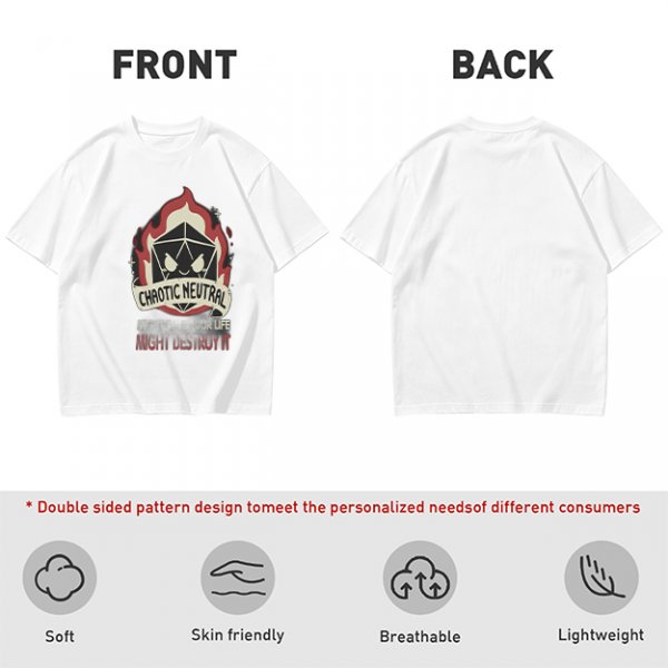 Chaotic Neutral D20 Fire Graphic T-Shirt For Tabletop RPG Fans