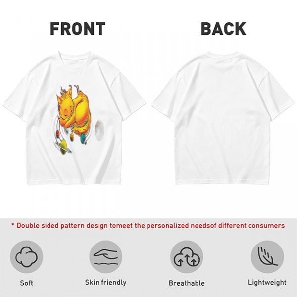 Olive T-Shirt With Sleeping Cosmic Cat And Planets Graphic