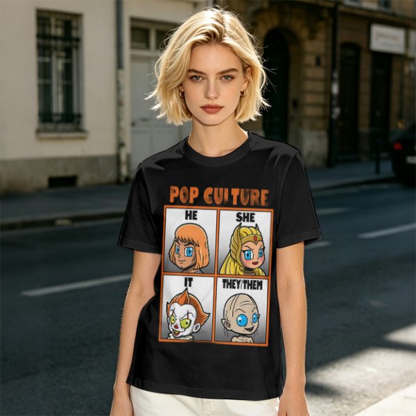 Pop Culture Pronoun Guide Chibi Character Graphic T-Shirt