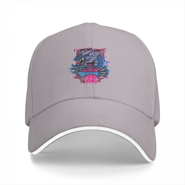 Black Baseball Cap With Neon Blue And Pink Dragon Graphic