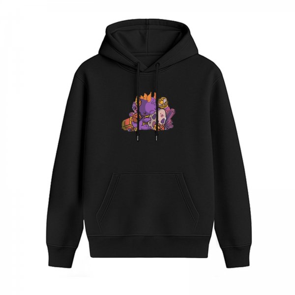Black Hoodie With Cute Purple Dragon And Treasure Graphic