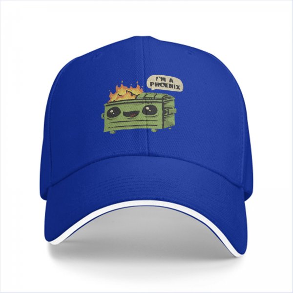 Black baseball cap with funny dumpster fire I'm a phoenix graphic