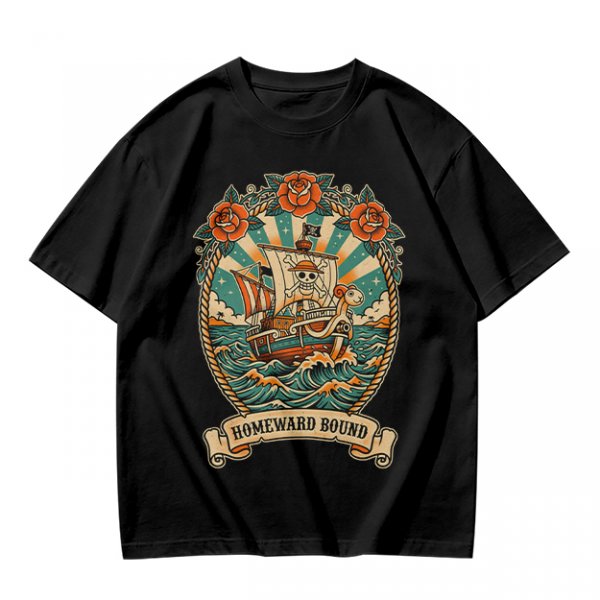 Olive T-shirt with Pirate Ship Homeward Bound Tattoo Style Print