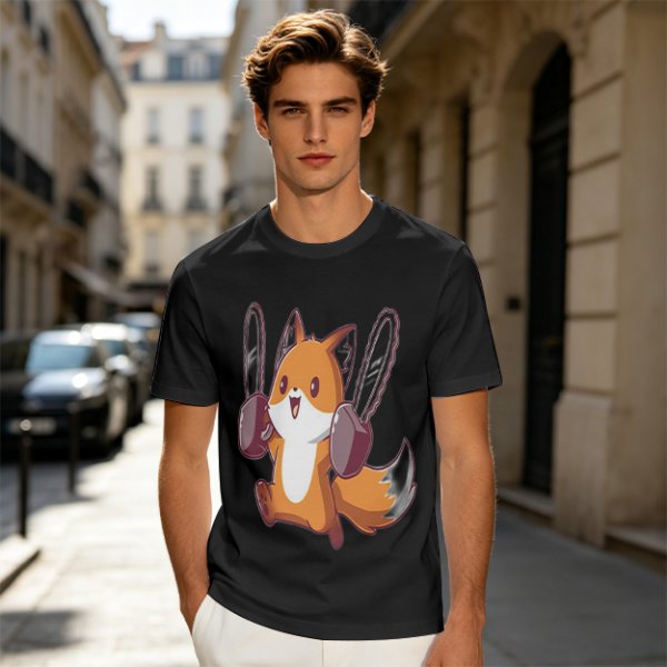 Olive T-shirt with a cute chainsaw squirrel graphic