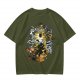 Olive Green T-Shirt With Mystical Cat Silhouette Graphic Print