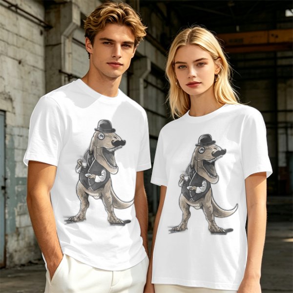 Olive T-Shirt with Gentleman T-Rex Dinosaur Print
