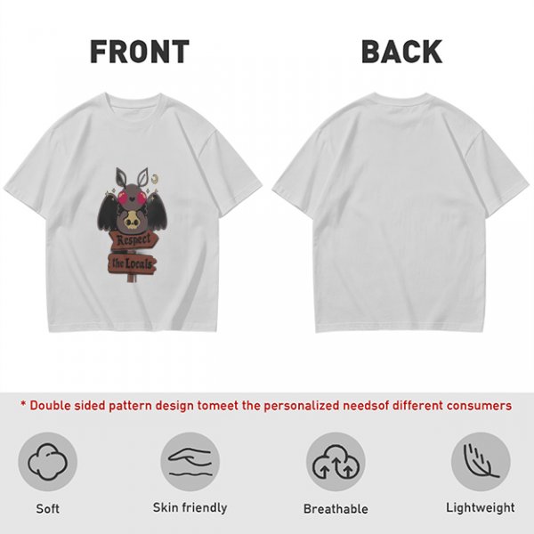 Olive Graphic T-Shirt with Cute Mothman Respect The Locals Print
