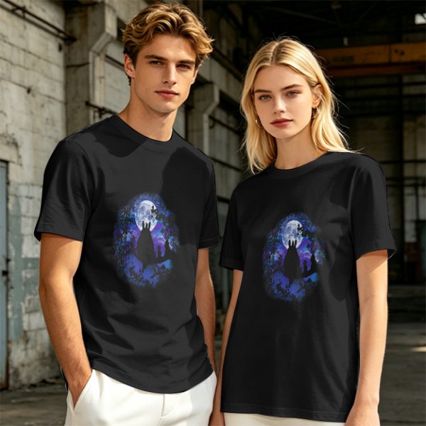 Olive T-Shirt With Night Sky Wolf Howling At Moon Graphic