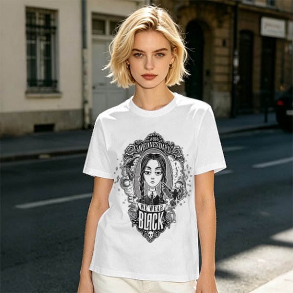 Olive Wednesday Addams We Wear Black Graphic T-Shirt