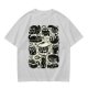 Olive Green T-Shirt With Playful Black Cats In Kitchenware Print