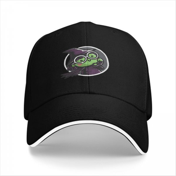 Black Baseball Cap With Cute Witch Frog Graphic Design
