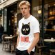Olive T-Shirt With Grumpy Black Cat Meh Graphic Print