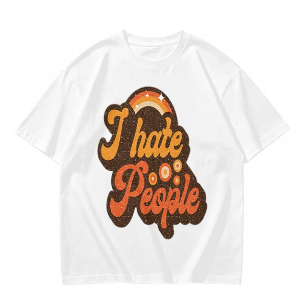 Olive Green Retro Graphic T-Shirt with "I Hate People" Print