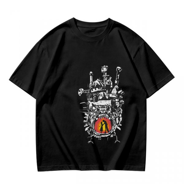Olive T-shirt with Howl's Moving Castle Castle Print