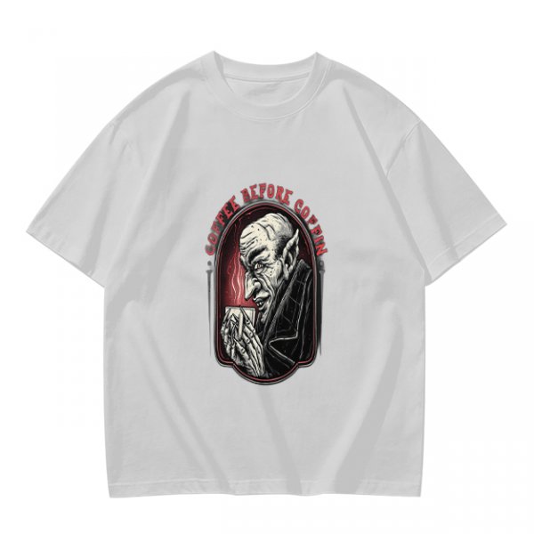 Olive T-Shirt with Vampire Coffee Before Coffin Graphic Print
