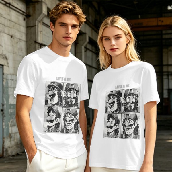 Olive T-Shirt with Retro Mario Brother Character Grid Art